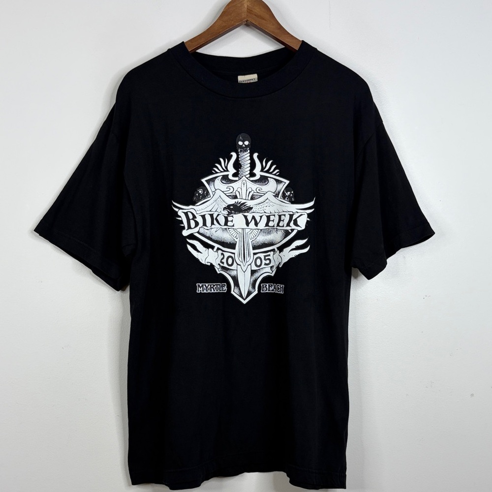Vintage T Shirt Mens Large Black White Bike Week Myrtle Beach 2005 Biker Moto